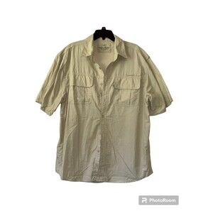 North River Outfitters Shirt Men's Large Tan Fishing Button Down Short Sleeve